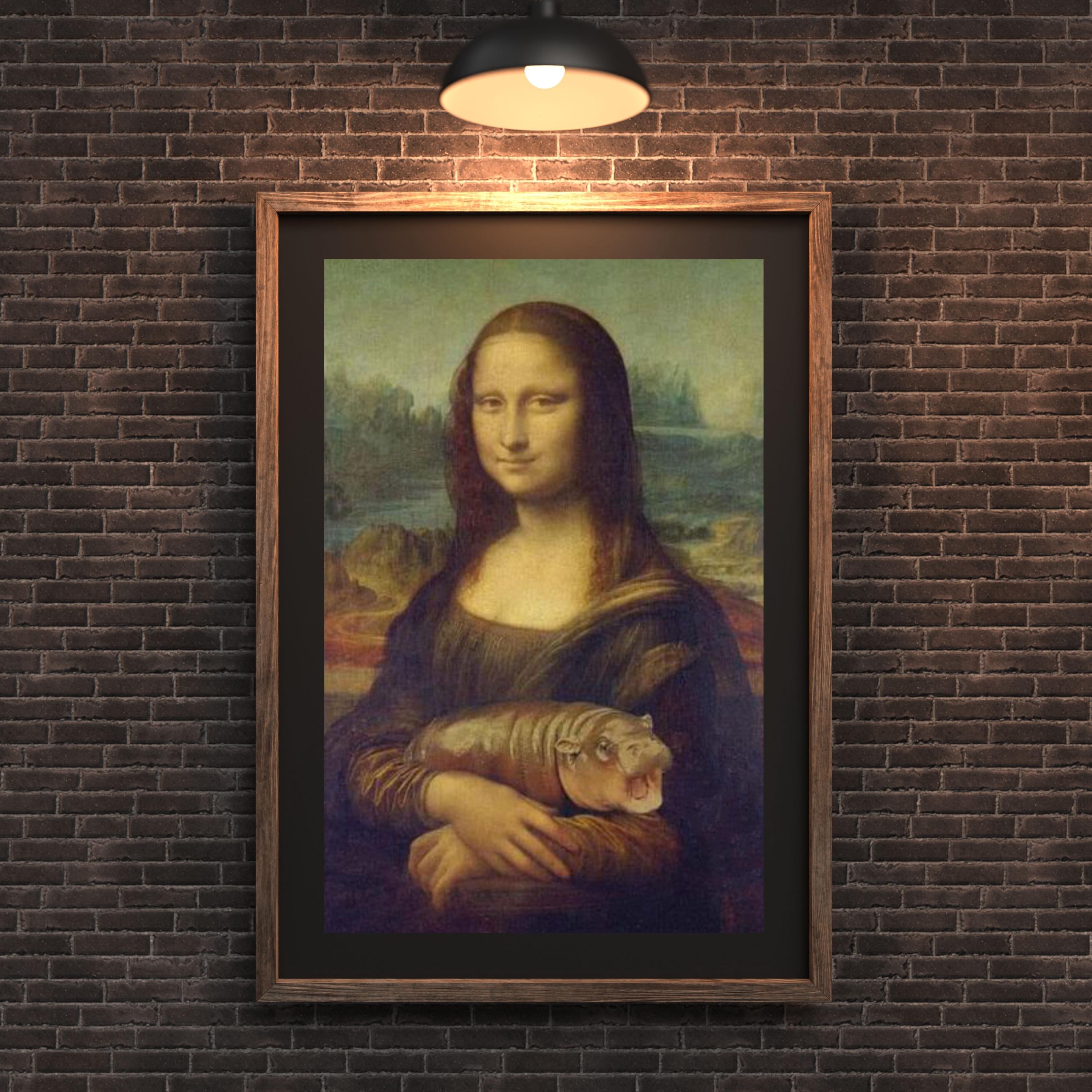 Mona Lisa With Hippo Print: Humorous Surreal Art (digital Download