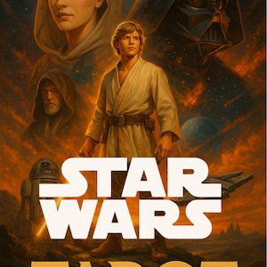 May include: A Star Wars Tarot card illustration featuring Luke Skywalker, Darth Vader, and other characters. The words "STAR WARS" and "TAROT" are prominently displayed in white and gold. The artwork has a warm, orange and brown color palette.
