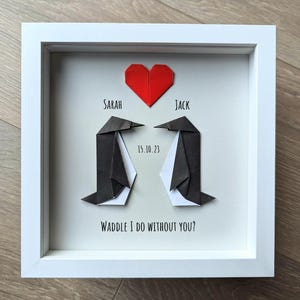 Origami Penguin Couple Frame – Personalised Wedding, Anniversary & Valentine's Gift