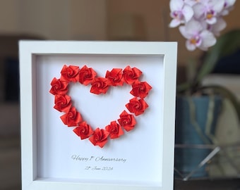 Personalized Origami Rose Heart | Framed Paper Anniversary Gift