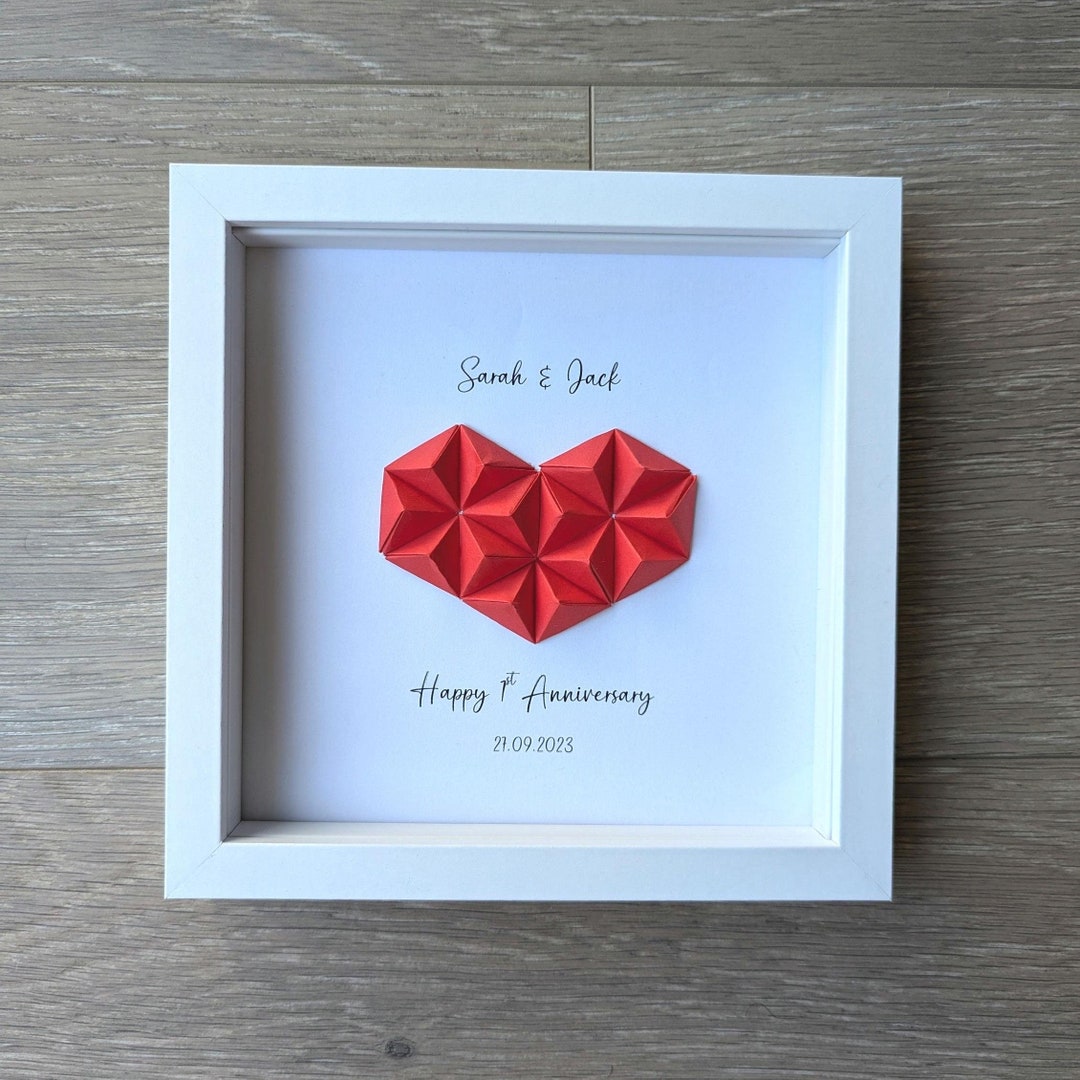 Personalized Origami Paper Heart | 1st Anniversary Framed Gift - Etsy