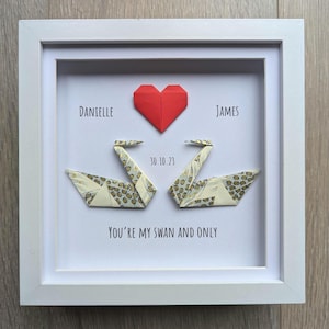 Personalised Framed Origami Swans | Handcrafted 3D Wall Art | Unique Gift for Weddings, Anniversaries, and Home Decor