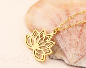 Dainty 14K Gold Lotus Flower Necklace: Yoga Meditation Jewelry, Christmas GiftValentine's Day Gift