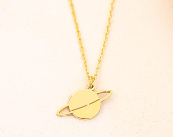 Dainty Gold Saturn Necklace: Sterling Silver Galaxy Charm Jewelry, Minimalist Gift, Mother's Day Gift