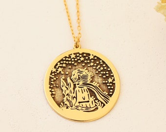 Dainty Gold The Little Prince Necklace: Silver Le Petit Prince Jewelry, Fox Asteroid Pendant, Meaningful Book Lover Gift, Minimalist Jewelry