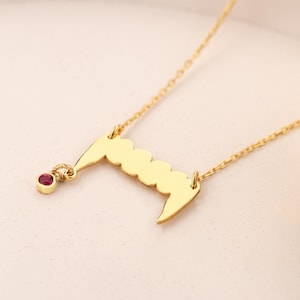 Dainty Gold Vampire Fang Necklace, Gothic Bite Pendant, Minimalist Halloween Jewelry