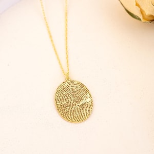 Gold Fingerprint Necklace: 925 Sterling Silver Engraved Memorial Pendant - Minimalist Boho Jewelry - Dainty Necklace - Birthday Gift For Her