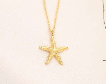 Gold Starfish Necklace: Sterling Silver Sea Star Jewelry