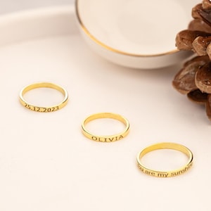 Gold Custom Coordinates Ring - Silver Personalized Stackable Name Ring - Couple Gift - Engraved Handwriting Band Ring - Family Wedding Band