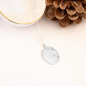 Gold Fingerprint Necklace: Engraved Sterling Silver Pendant - Minimalist Boho Jewelry - Dainty Necklace - Birthday Gifts - Gift For Her