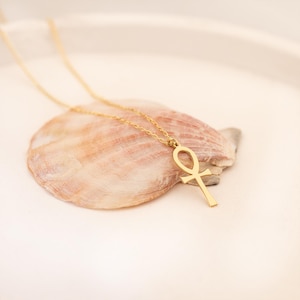 Gold Ankh Necklace - Ankh Charm Jewelry - Ankh Pendant -  Egyptian Jewelry - Protection Cross Necklace - Valentines Day - Mother&#39;s Day Gifts