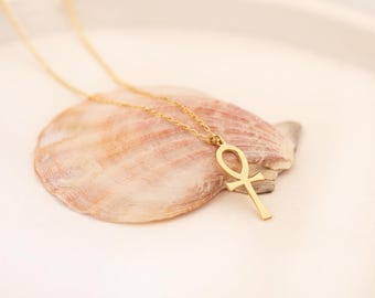 14K Gold Plated Sterling Silver Ankh Necklace: Egyptian Jewelry