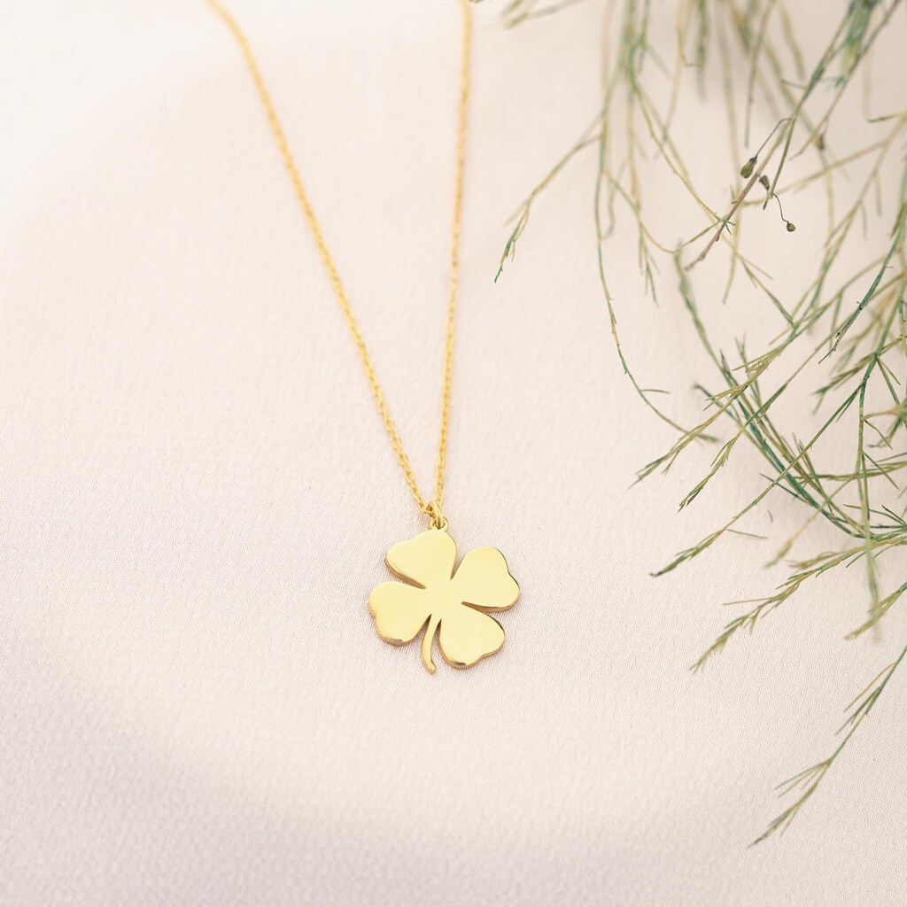 Collana Quadrifoglio Unica Per Donna – Ciondolo Fortunato In Placcato Oro 18K, Argento/Bianco, Gioiello Per Natale O San Valentino
