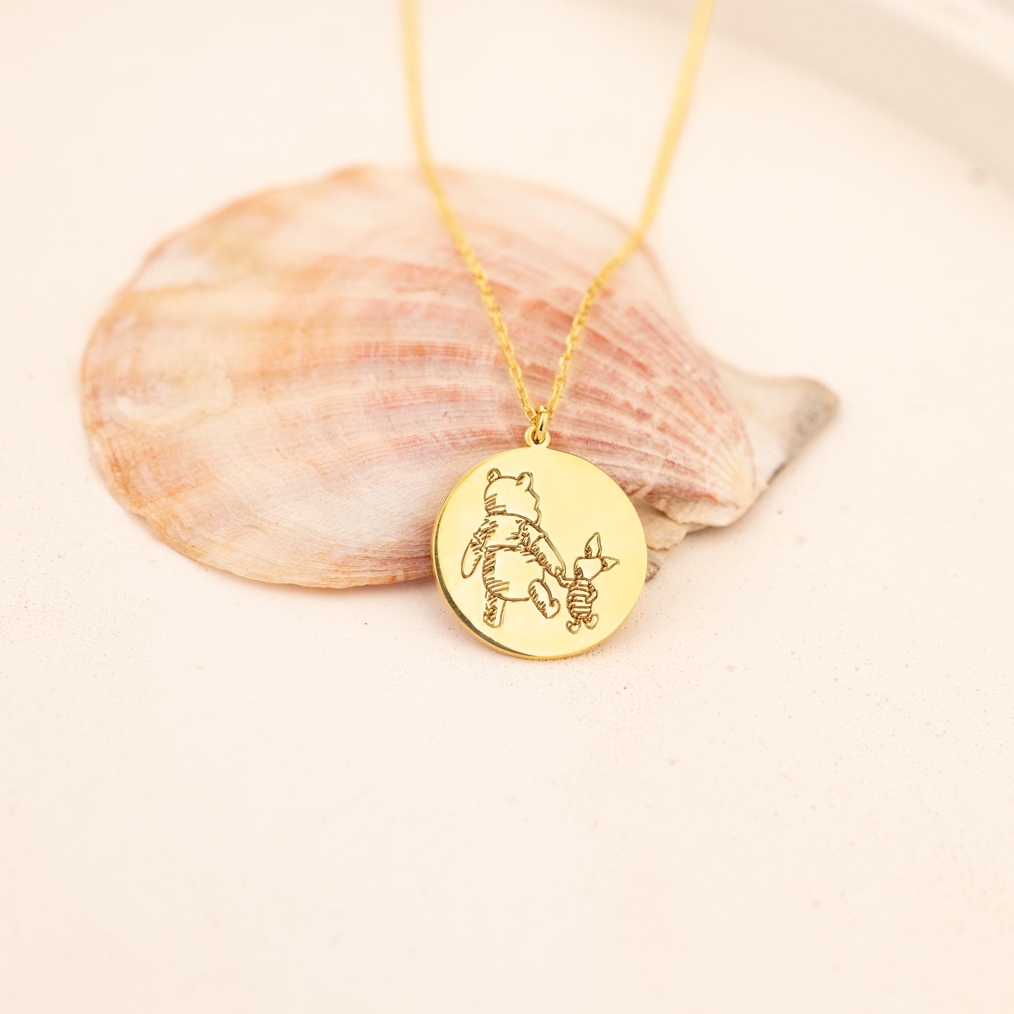 Gold Winnie the Pooh Necklace: Sterling Silver Charm