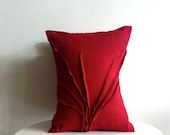 DECORATIVE LINEN PILLOW - sculpted grass accent pillow - red raspberry linen textured pillow