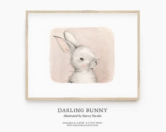 Nursery Wall Art, Bunny Entryway Decor, Rabbit Print, Animal Art Print, Rabbit Wall Art, Animal Nursery Decor- "Darling Bunny" -AP2302