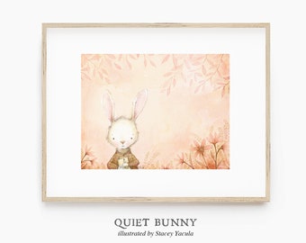 Rabbit Girls Room Wall Decor, Animal Nursery Art Print, Rabbit Art, Animal Kids Room Art,Bunny Nursery Art, Bunny Kids Room Art- AP1925