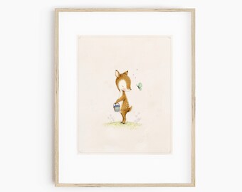 Deer Nursery Art Print, Animal Kids Room Art, Deer Nursery Wall Decor,  Nursery Print, Butterfly, Girls Wall Art, Girls Nursery - AP1915-C