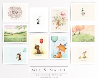 Mix and Match Card Set, Greeting Card Set, Card Bundles, Set of 4, Set of 10, Birthday, Thank you, Christmas, Thinking of You, Baby, Love