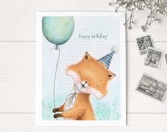 Fox Greeting Card • Fox Birthday Card • Birthday Card • Congratulations Card •  "Joy's Birthday Wish"-C2014