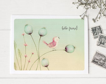 greeting card - card -birds - flowers - friends - love - birthday  - "Hello World!"-C1820