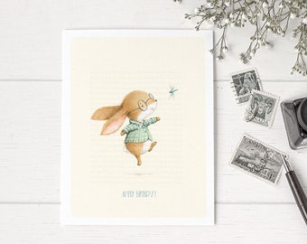 Birthday Card • Easter Card- Bunny & Dragon Fly Card- Custom Card - Happy Together-C2051