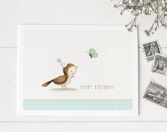 bird greeting card - bird birthday card -sparrow - bird - butterfly - friends - birthday -  "AFFECTIONATELY YOURS"-C1905