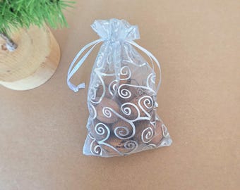 Organza Drawstring Bags 4x6",  Sheer Silver Favor Bags for Gifts, Packaging, Weddings, Events