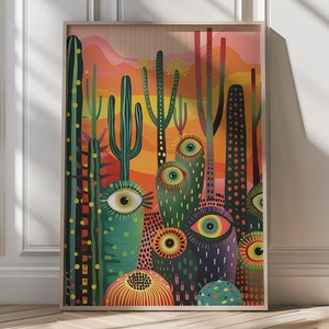 Surreal Kaktus Kunstdruck Lebendige Wüstenlandschaft Skurril Kaktus Wand Kunst Bunt Digital Download Einzigartig Boho Dekor Maximalist Wandkunst