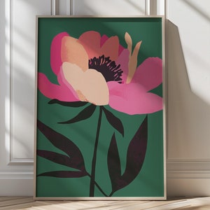 Peony Flower Floral Wall Decor Colorful Maximalist Pink Flower Printable Boho Boho Wall Art Colourful Art Print Dopamine Decor Gift for Her