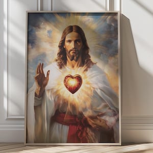 Sacred Heart of Jesus Art Print Divine Christian Wall Art Inspirational Faith Decor Spiritual Home Decor Bible Verse Canvas Religious Gift