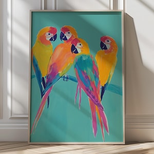 Colorful Bird Print Vibrant Parrots Tropical Decor Animal Lover Gift Dopamine Decor Maximalist Wall Art Colorful Abstract Art Bird Printable