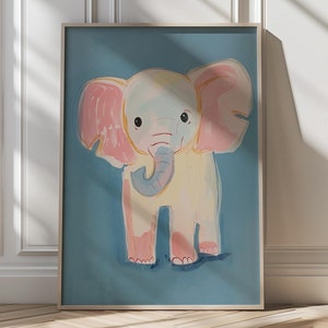 Baby Elephant Nursery Whimsical Pastel Elephant Print Kids Room Decor Playroom Wall Art Cute Animal Art for Baby Shower Gifts Baby Boy Gift