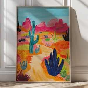 Vibrant Desert Print Wild West Landscape Cactus Illustration Southwestern Wall Art  Colorful Maximalist Home Decor Dopamine Decor Printable
