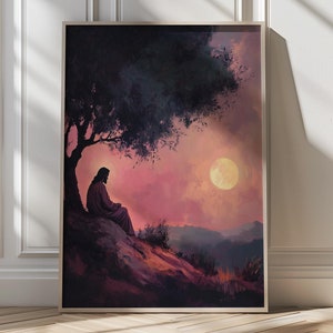 Jesus Praying Under an Olive Tree Christian Wall Art Inspirational Faith Decor Jesus Painting Spiritual Home Decor LDS Art Religious Gift