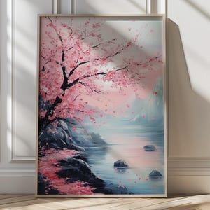 Cherry Blossom Japanese Wall Art Japandi Wall Art Modern Wall Art Japandi Print Japanese Landscape Pink Nature Wall Decor Digital Prints