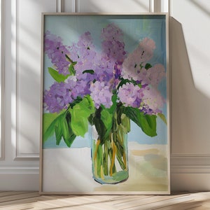 Purple Lilacs Print Spring Floral Painting Lilac Bouquet in Glass Vase Botanical Wall Decor Dopamine Decor Maximalist Art Flower Lover Gift