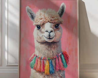 Colorful Alpaca Wall Art Boho Decor Cute Animal Print Dopamine Decor Cute Nursery Art Whimsical Art Print Animal Nursery Trendy Nursery Art