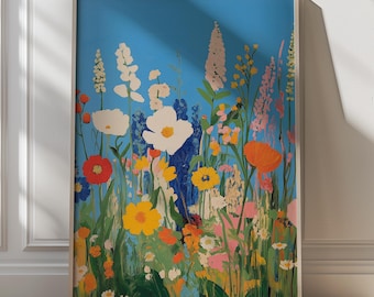 Bunte Wildblumen Wand Kunst Blumen Leinwand Druck Botanische Malerei Lebendige Blumen Dopamin Dekor Bunt Maximalist Cottagecore Gemälde