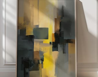 Golden Abstract Printable Wall Art Geometric Modern Painting Earth Tone Neutral Art Print Contemporary Decor Modern Yellow Minimalist Decor