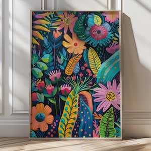 Vibrant Abstract Flower Wall Art Bold Botanical Wall Art Maximalist Floral Wall Decor Dopamine Decor Tropical Flowers Wall Art Boho Bedroom