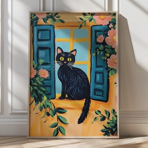 原画#3097　黒猫　猫　薔薇　花　水彩画　ドローイング　インテリア　アート　絵 原画#3097 黒猫 猫 薔薇 花 水彩画 ドローイング インテリア