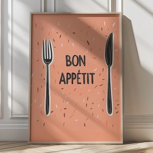 Bon Appétit キッチンアート ダイニングルームプリント ミニマリストダイニングルームポスター フランス料理 キッチン装飾 グルメウォールアートポスター 新居へのギフト