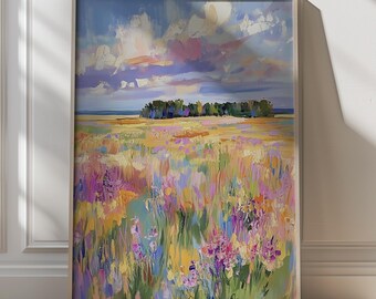 Pastell Wiese Wand Kunst Bunte Feld Landschaft Druckbare Impressionistische Blumen Digitaler Download Wildblumen Kunstdruck Bunt Maximalist