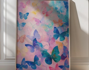 Arte de pared con mariposas Pintura de mariposas coloridas Decoración maximalista caprichosa para el hogar Impresión de arte pastel Mariposa inspirada en la naturaleza Decoración con dopamina
