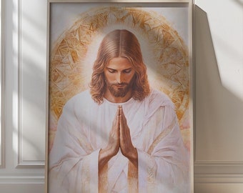 Jesus Praying Print Modern Christian Wall Art Inspirational Faith Decor Spiritual Home Decor Jesus Portrait Digital LDS Art Religious Gift
