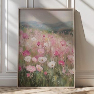 Pink Wildflower Field Wall Art Soft Pastel Floral Landscape Print Spring Nature Inspired Home Decor Girly Apartment Decor Cottagecore Poster