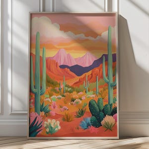 Wüsten-Kunst Midcentury Modern Dekor Kaktus Pflanzen Kunst Agave Dekor Bunt Maximalist Wilder Westen Poster Western Wüste Printable