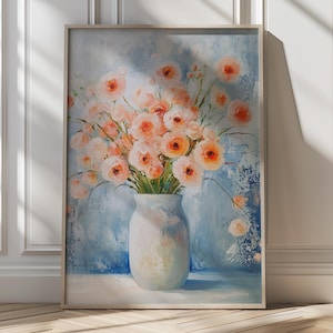 Soft Peach Flowers in Vase Modern Botanical Printable Wall Art Boho Decor Flower Wall Decor Boho Wall Art Colorful Flower Artwork Floral Art