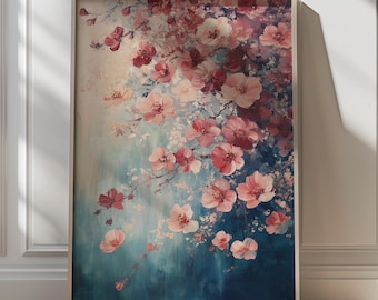 桜の壁アート 印象派の花の絵画 春の装飾 エレガントな自然 印刷可能な植物の装飾 ピンクの花 花好きへのギフト